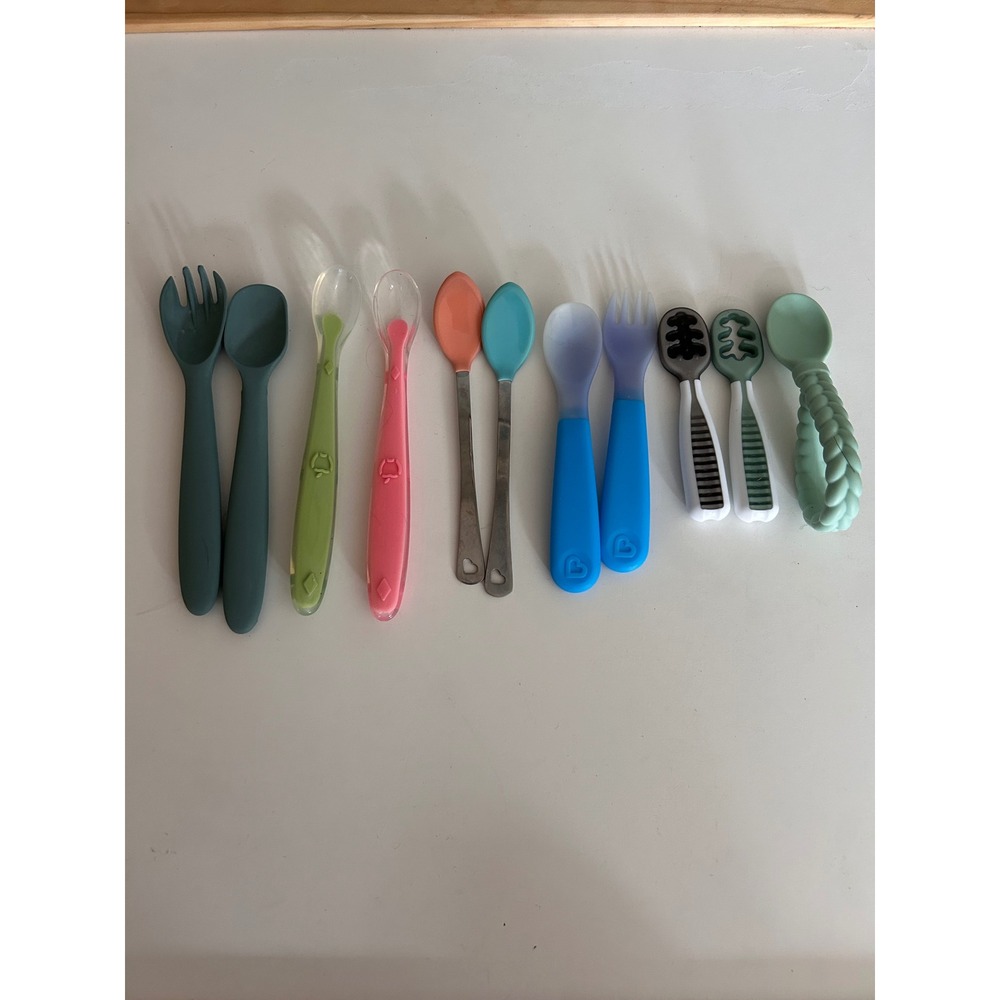 Munchkin NumNum Baby Toddler Feeding Utensils Lot 11pc Spoons Forks Silicone